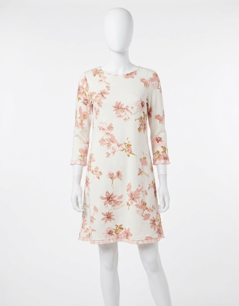 NEW SPARTINA 449 island fringe floral print long sleeve dress in cream pink
